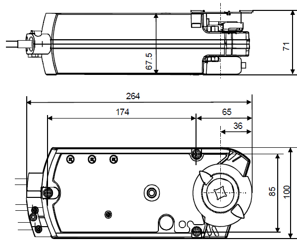 Размеры электропривода Siemens GGA326.1E/T